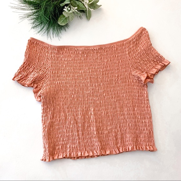 Women Peach Tulle Sequins One Shoulder Crop Top